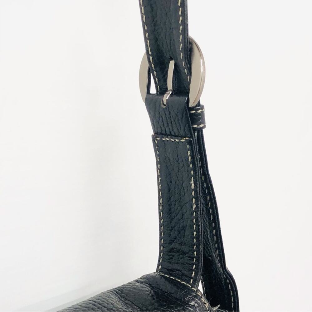 Vintage Black Shoulder Bag Embossed Logo Adjustable Strap with silvertone buckle - Picture 15 of 16